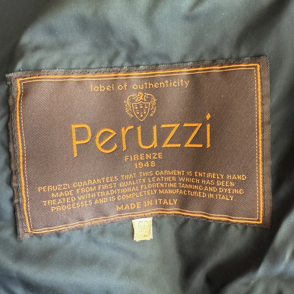 Peruzzi VTG Italian Distressed Leather‎ Cognac Brown Bomber Jacket IT 56 US XL